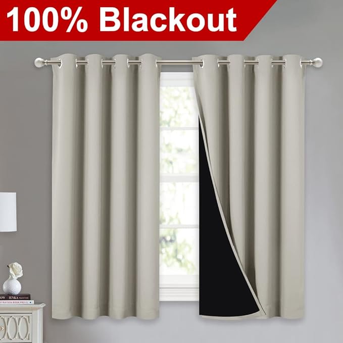 NICETOWN 100% Blackout Curtains 54 inches Long, Double-Deck Completely Blackout - Image 2