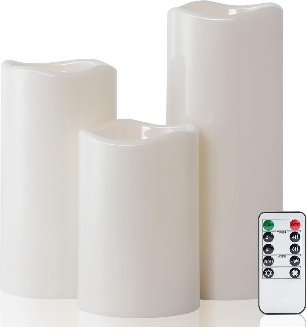 Amagic Waterproof Outdoor Flameless LED Pillar Candles with Remote Timer