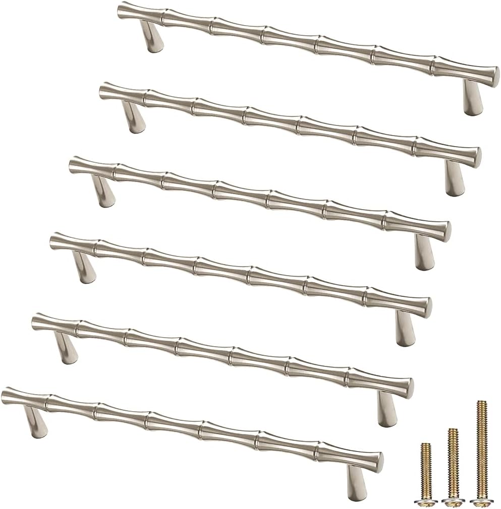6Pcs Bamboo Shape Solid Zinc Alloy Cabinet Knobs Handles, Dresser Drawer Cabinet Cupboard Closet Door Pulls Decorative Furniture Accessories KnobS (Length 4.9"/Hole Distance 3.8", Golden)