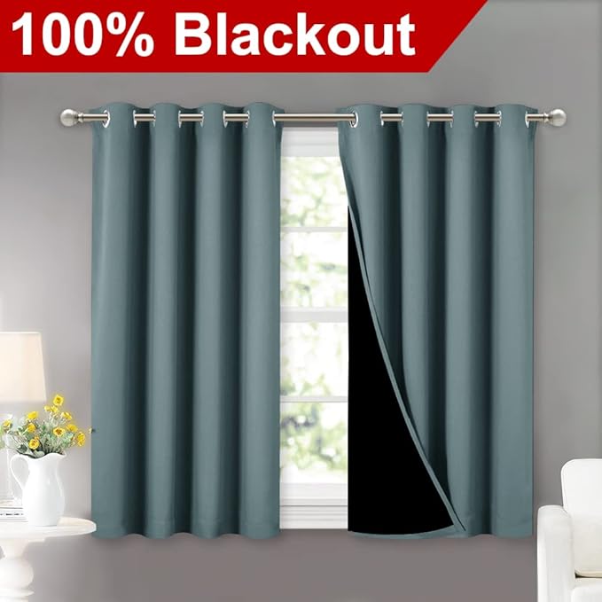 NICETOWN Aqua 100% Blackout Curtains 45 inches Long, 2 Thick Layers Completely - Image 2