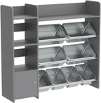 Sturdis Toy Storage Organizer with Bookshelf, Kids Playroom Organization Shelving Unit with Removable Storage Bins & Safety Anti-Tip Bracket, Gray