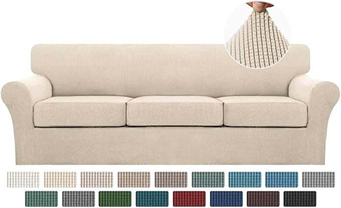 Turquoize 4 Piece Sofa Covers For 3 Cushion Couch Sofa Slipcover Soft Couch by Turquoize