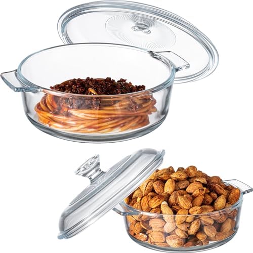 Maxcheck 2 Pcs Glass Casserole Dish with Lid, 0.8L/1.7L Round Bakeware Set