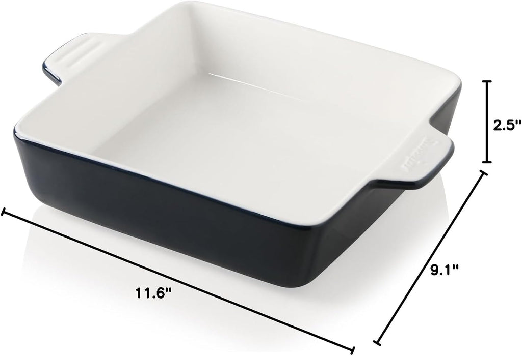 Sweejar Ceramic Baking Dish, 9 x 9 Cake Baking Pan for Brownie, Porcelain Square Bakeware with Double Handle for Casserole, Lasagna, Family Dinner (Navy)