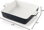 Sweejar Ceramic Baking Dish, 9 x 9 Cake Baking Pan for Brownie, Porcelain Square Bakeware with Double Handle for Casserole, Lasagna, Family Dinner (Navy)