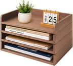 PROLEE 4 Pack Stackable Paper Tray, Wooden Paper Tray Organizer with Letter Tray, Paper Holder for Desk, Desktop File Storage Rack for Study, Home and Office (Walnut)
