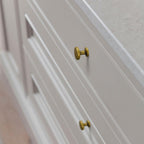 Antique Brass Cabinet Knobs, 1-3/16 Inch Round, Set of 12, Single Hole