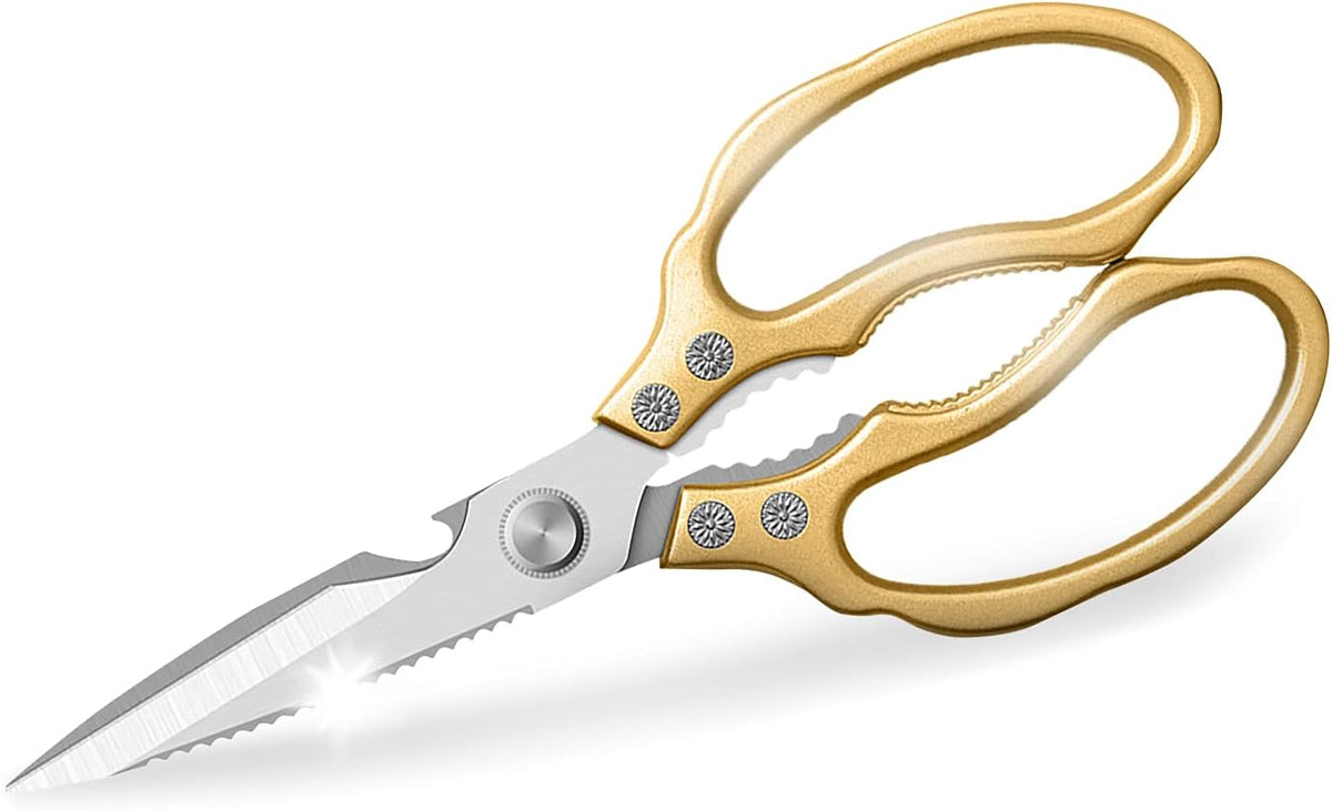 Japanese Gold Kitchen Scissors, Heavy Duty Stainless Steel, Multipurpose Cooking Shears, Dishwasher Safe