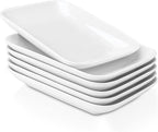 DELLING 8 Inch Rectangular Appetizer Plates Set of 6, Porcelain Salad Dessert Plates White, Small Serving Plates for Sushi Snack, Microwave Oven Dishwasher Safe, Stackable Ceramic Plates