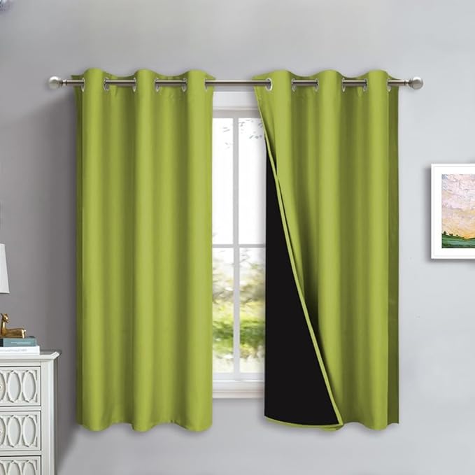 NICETOWN 100% Blackout Lined Curtains, Fresh Green, 1 Pair, 2 Thick Layers by NICETOWN