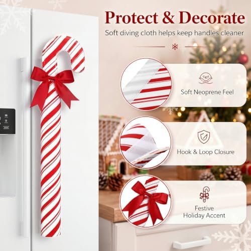 Tingjoo 6 Pcs Christmas Candy Cane Refrigerator Handle Covers Cabinet
