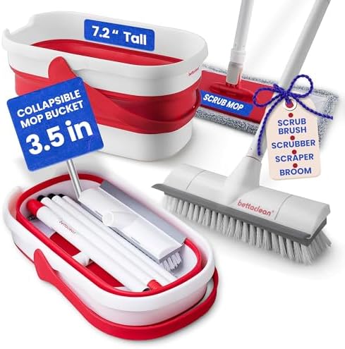 Outdoor Mop and Bucket Set with Scrub Brush for Concrete, Patio, Deck