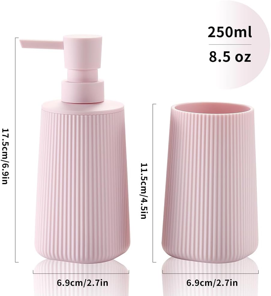 YAUKPH Bathroom Soap Dispenser and Toothbrush Holder Striped Pink