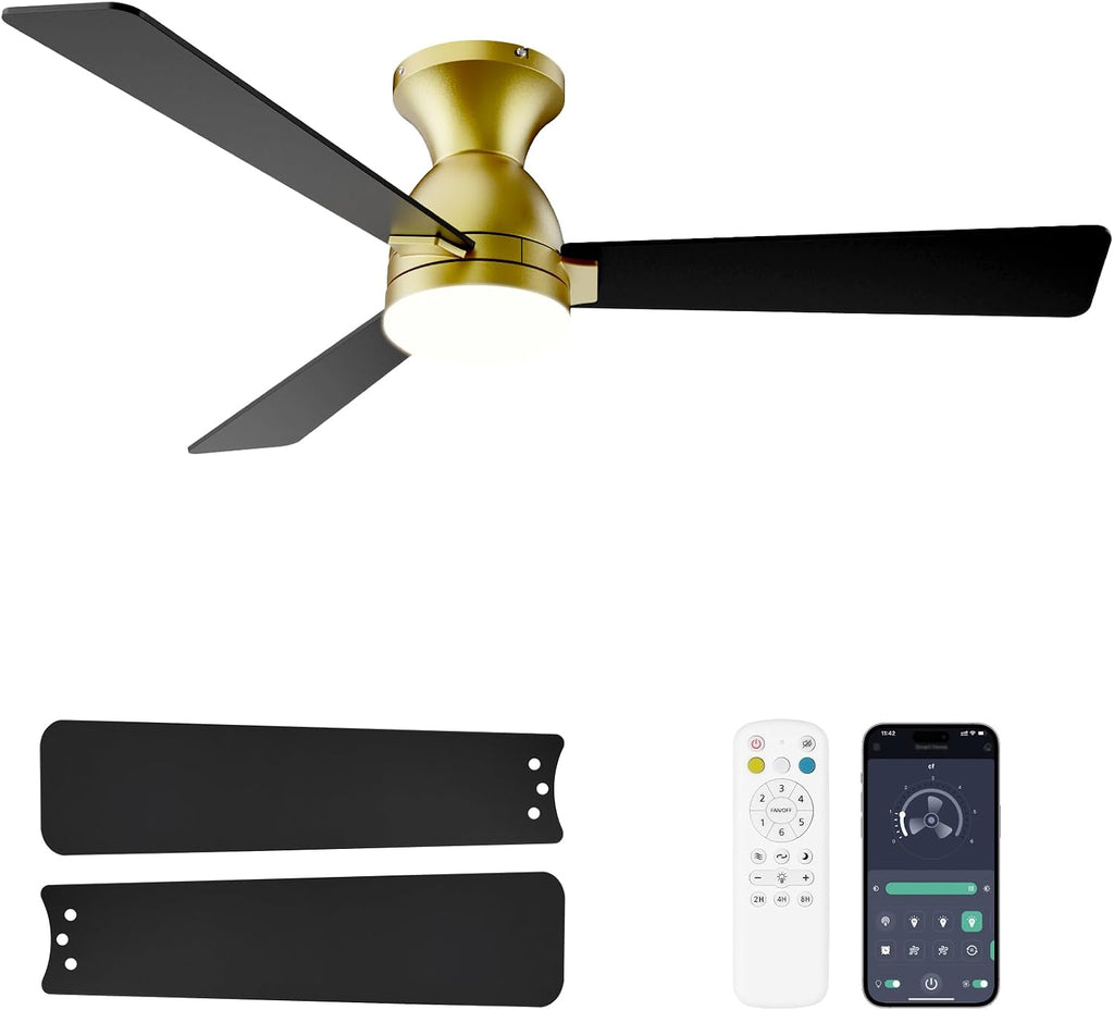 Ceiling Fans with Lights and Remote, 36 Inch Ceiling Fan with Light, Low Profile, Reversible, Dimmable LED, Flush Mount, Quiet, DC Motor, Nickel Ceiling Fan for Bedroom, Kitchen, Dining Room