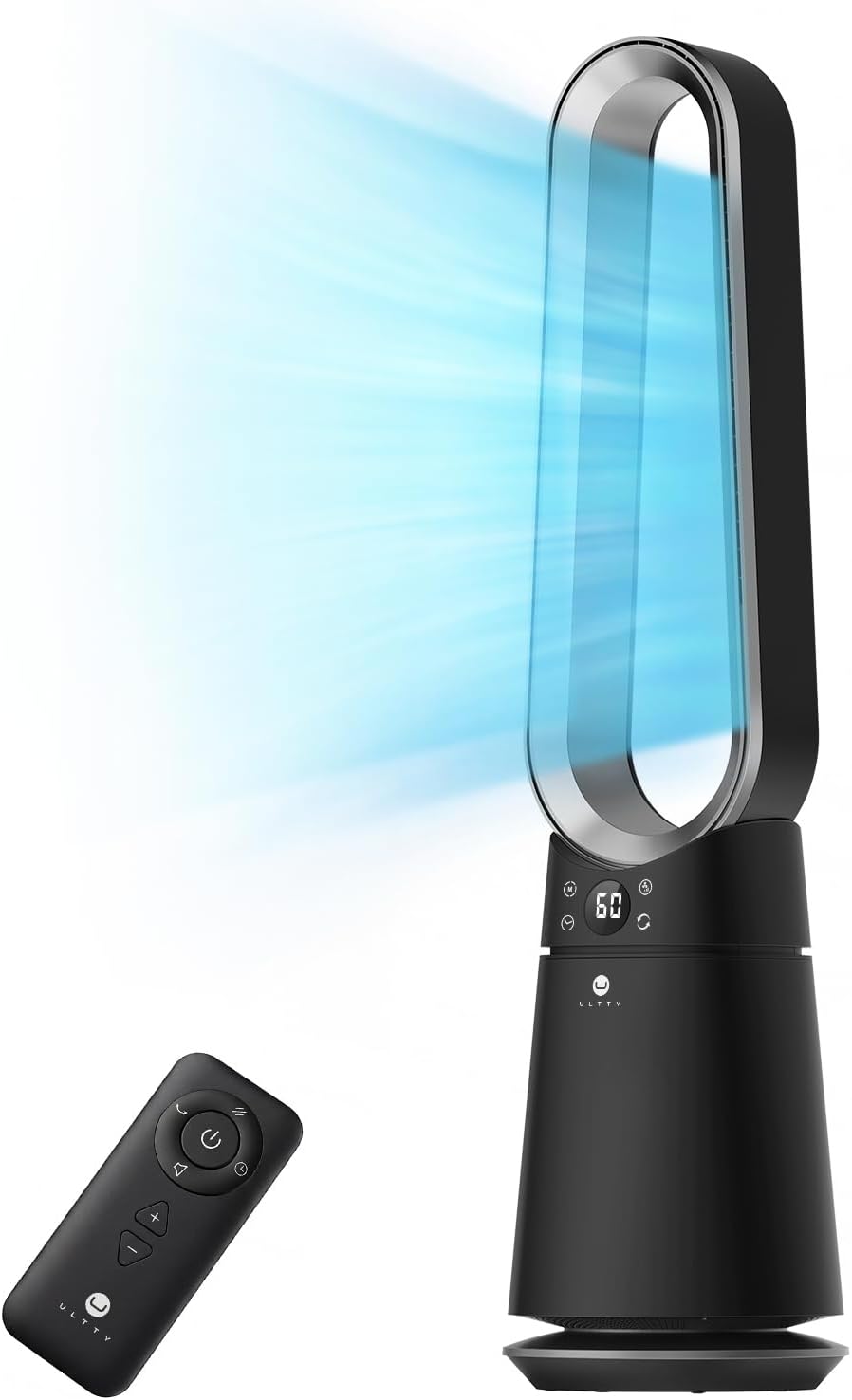 ULTTY Bladeless Tower Fan for Bedroom, 20 Speeds 3 Modes, Standing Fan with Remote, 8H Timer, 38" Quiet Tower Fan, 120° Oscillation, Powerful 25ft/s Airflow Cooling Floor Fan for Home Office, Black
