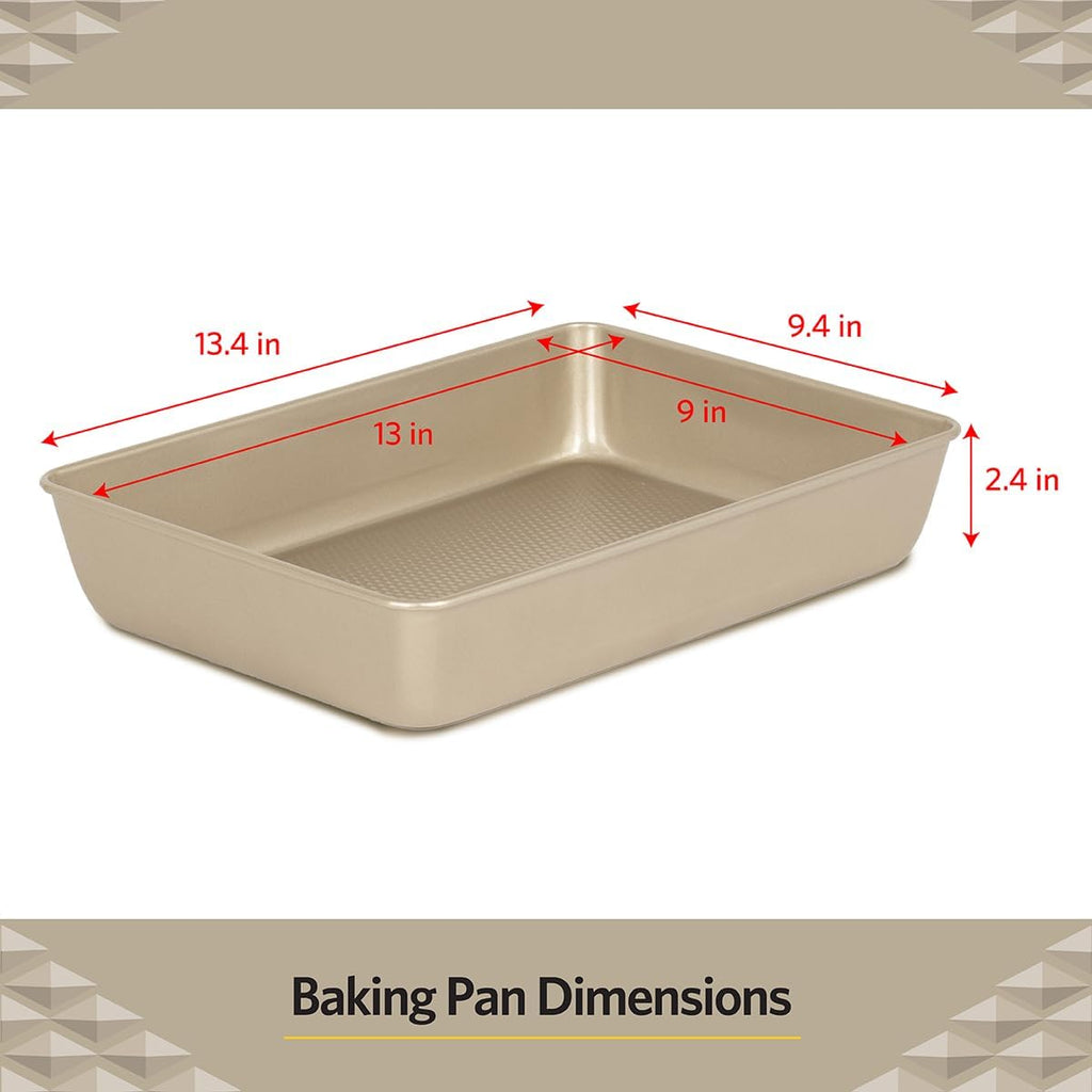 Glad Baking Pan Nonstick - Oblong Metal Dish for Cake and Lasagna - Heavy Duty Carbon Steel Bakeware, Small, Gold