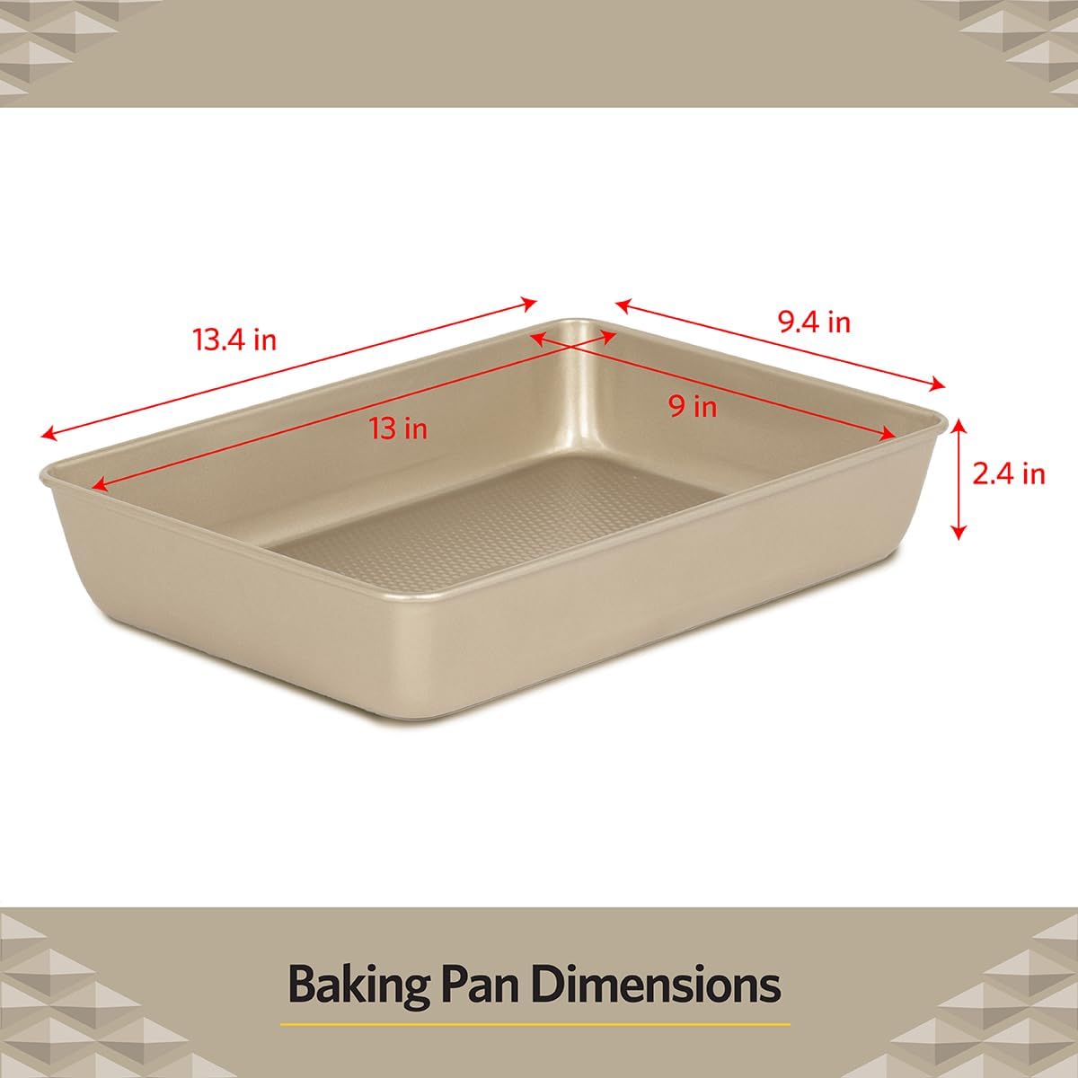 Glad Baking Pan Nonstick - Oblong Metal Dish for Cake and Lasagna - Heavy Duty Carbon Steel Bakeware, Small, Gold