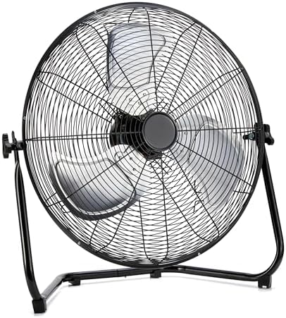 Amazon Basics 20" High Velocity Industrial Cooling Floor Fan with 3 Speeds, Tilt Head, ETL-Listed Safety Compliance, Metal Housing and Blades, for Commercial Space/Garage/Gym, 125W, Black