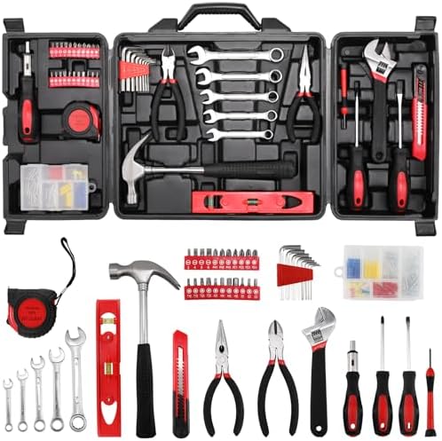 TLGREEN 147-Piece Small Tool Kit with Storage Case, Red