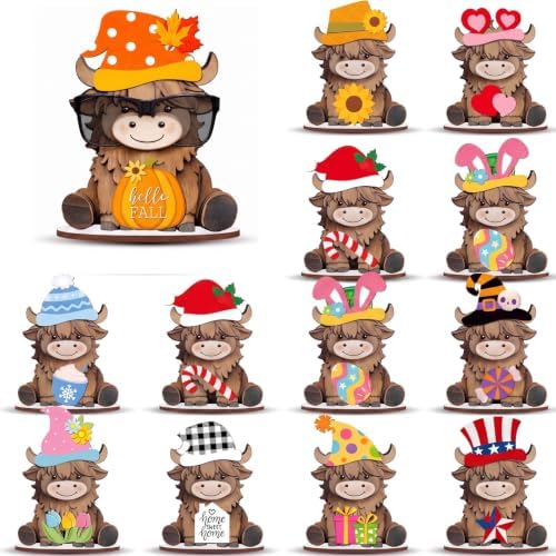 27 Pcs Interchangeable Highland Cow Sign Seasonal Holiday Decor Gifts