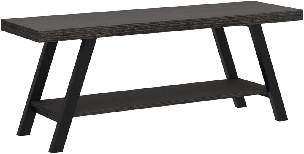 LVB Entryway Bench with Storage, Wood Bench for Entryway, Dark Gray Oak