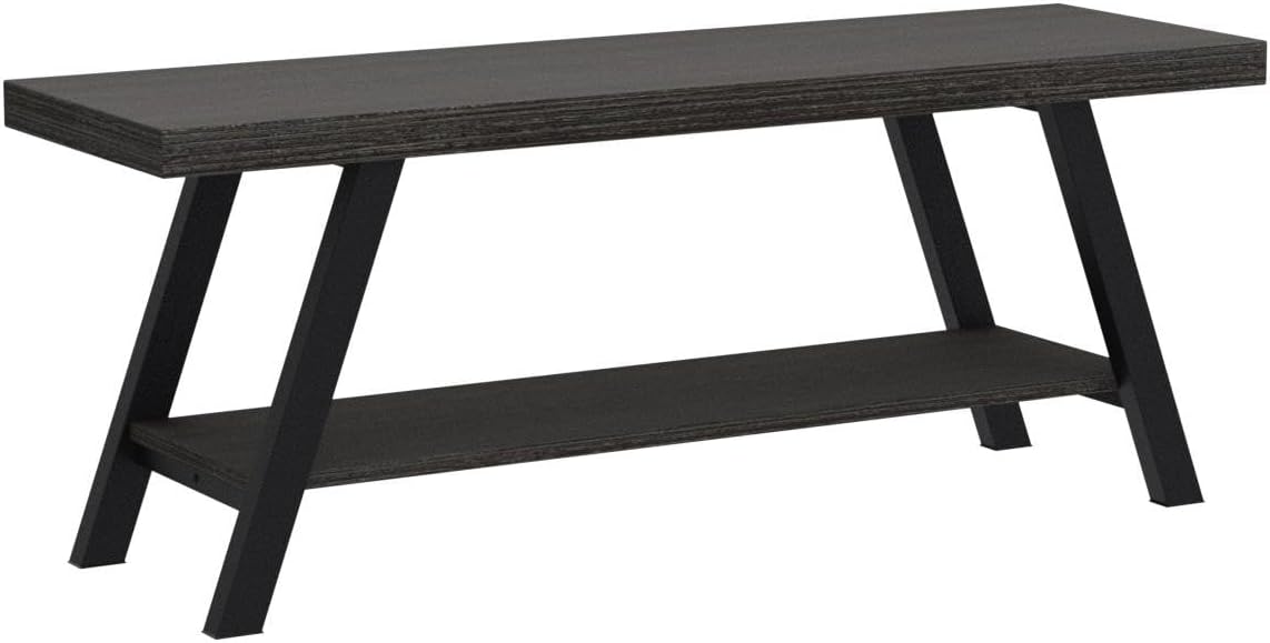 LVB Entryway Bench with Storage, Wood Bench for Entryway, Dark Gray Oak