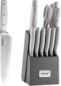 hecef 14 PCS Kitchen Knife Set with Pine Wood Block (Grey)