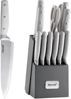 hecef 14 PCS Kitchen Knife Set with Pine Wood Block (Grey)