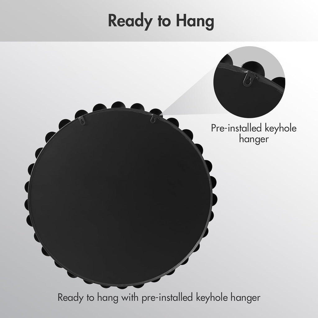 Madison Park 27 inch Black Round Mirror, Round Mirrors for Wall Decor, Metal Frame Circle Mirror for Bathroom, Living Room, Round Wall Metal Art Mirror