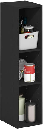 Furinno Fulda Book Shelf, 3-Tier Narrow Storage Cabinet, Bookcase with 6-in Width Storage Shelf, 9.3 x 5.9 x 31.5, for Living Room, Bedroom, Home Office, Blackwood