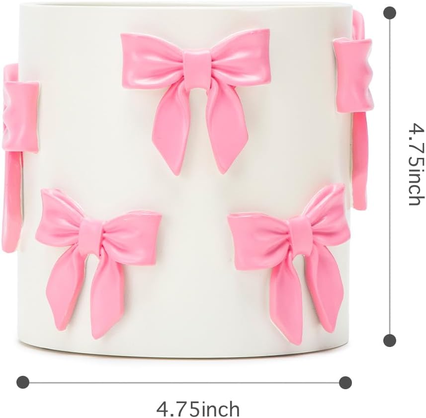 Stylor Pink Bow Planter - Coquette Bow Room Decor for Teen Girls, Decorative Cute Flower Pot with Drainage Hole, Resin Planters for Indoor Plants, Girly Gardening Pot for Home Aesthetic