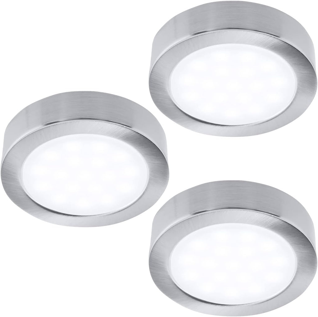 LUMILAND Wired LED Puck Lights 120V (2.7Wx3) Plug-in Lighting Warm White, LED Cabinet Light for Kitchen Can Be Surface Mount or Recess Mount, Satin Nickle