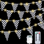 Aurelema Light Up Checkered Flag Banner, 32.8 ft, 8 Light Modes