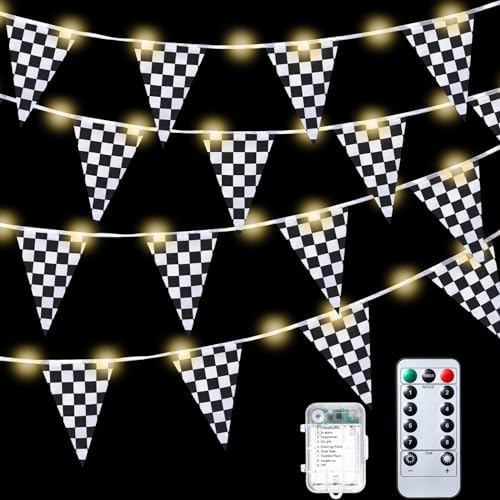 Aurelema Light Up Checkered Flag Banner, 32.8 ft, 8 Light Modes