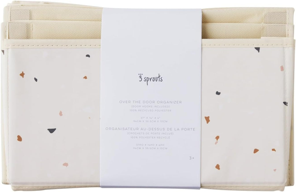 3 Sprouts Over Door Organizer, 4 Pockets, Hooks Included, Terrazzo Cream