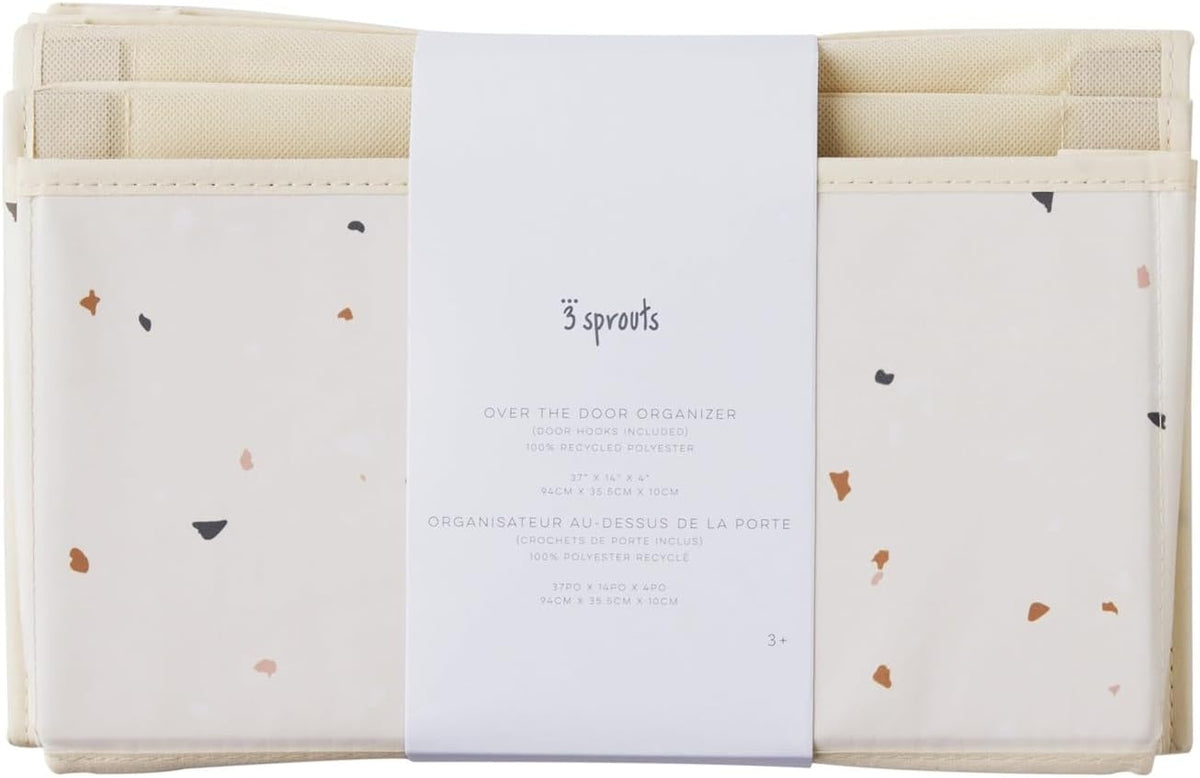 3 Sprouts Over Door Organizer, 4 Pockets, Hooks Included, Terrazzo Cream