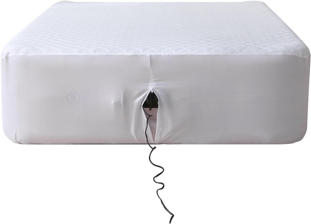 Bedecor Quilted Air Mattress Pad, Pump Access Zipper, Queen, White Oval