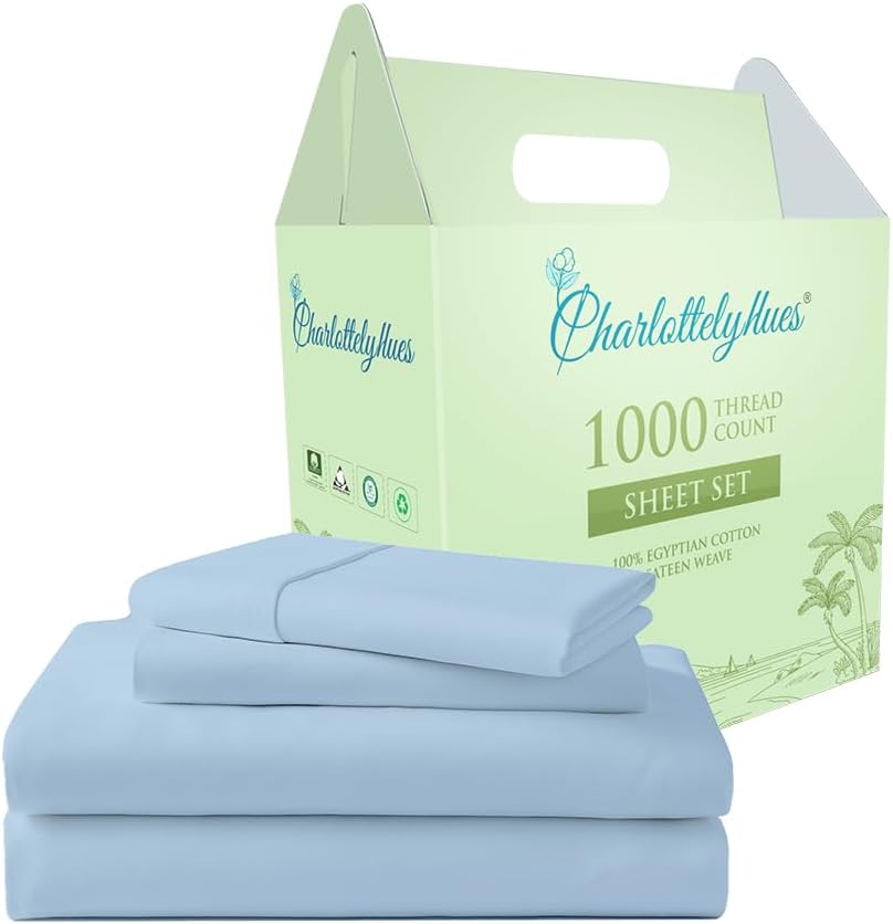 CharlottelyHues Sheet Set 4 Piece 100% Egyptian Soft Cotton King (Sky Blue)