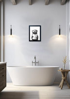 Bathroom Picture Wall Decor, Framed Black and White Bathroom Wall Art, Toilet Paper in Little Funny Raccoon's Hand Animal Canvas Print Painting