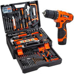 CARTMAN 260-Piece Tool Set With 12V Cordless Drill, Orange Drawer Tool Box