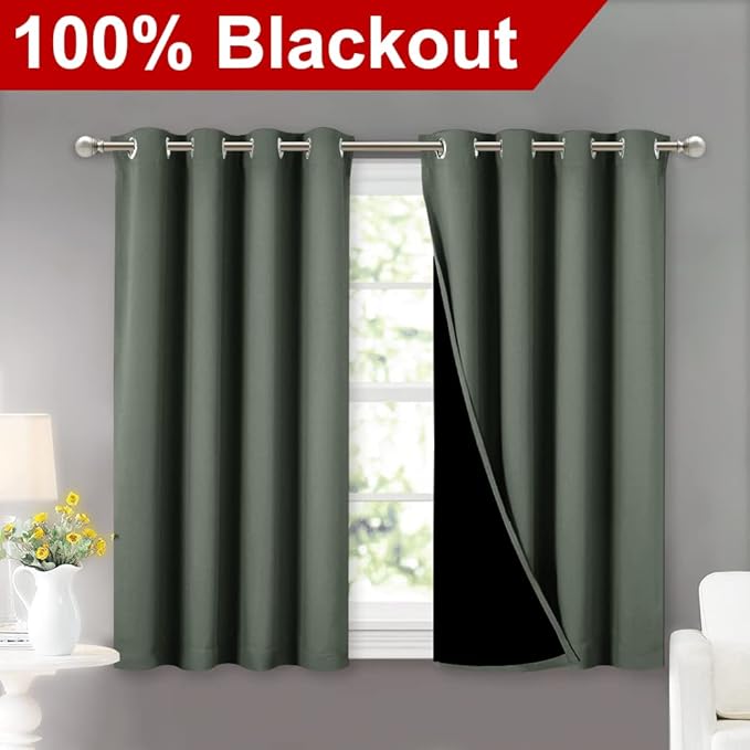 NICETOWN Dark Mallard 100% Blackout Curtains 45 inches Long, 2 Thick Layers - Image 2