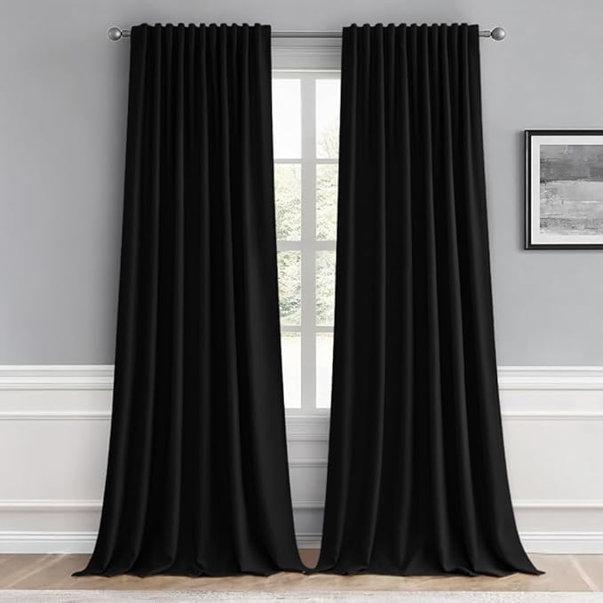 MIULEE Black Back Tab Blackout Curtains 96 Inch Length 2 Panels Set by MIULEE