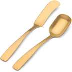 Bysta Serving Utensils Set, Matte Gold 5-Piece Hostess Set, Stainless Steel Silverware Flatware Cutlery Serving Set, Satin Finish, Dishwasher Safe