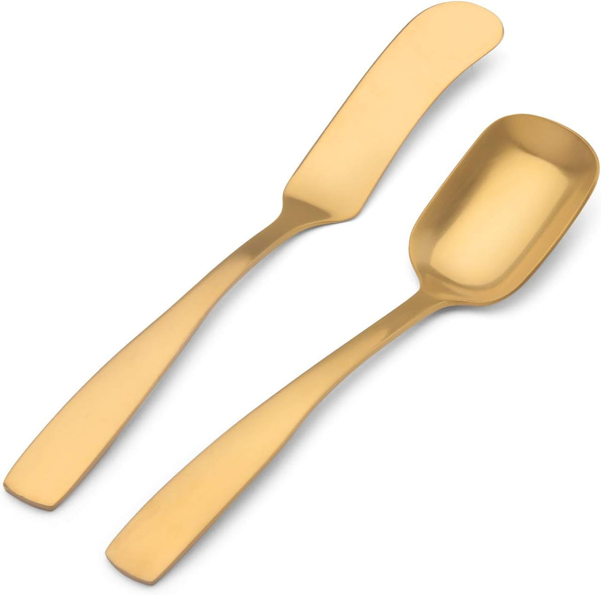 Bysta Serving Utensils Set, Matte Gold 5-Piece Hostess Set, Stainless Steel Silverware Flatware Cutlery Serving Set, Satin Finish, Dishwasher Safe