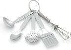 Mini Stainless Steel Kitchen Tool Set with Keychain(3.5"),Set of 5,Includes Whisk, Spatula, Spoon, Skimmer,Soup ladle