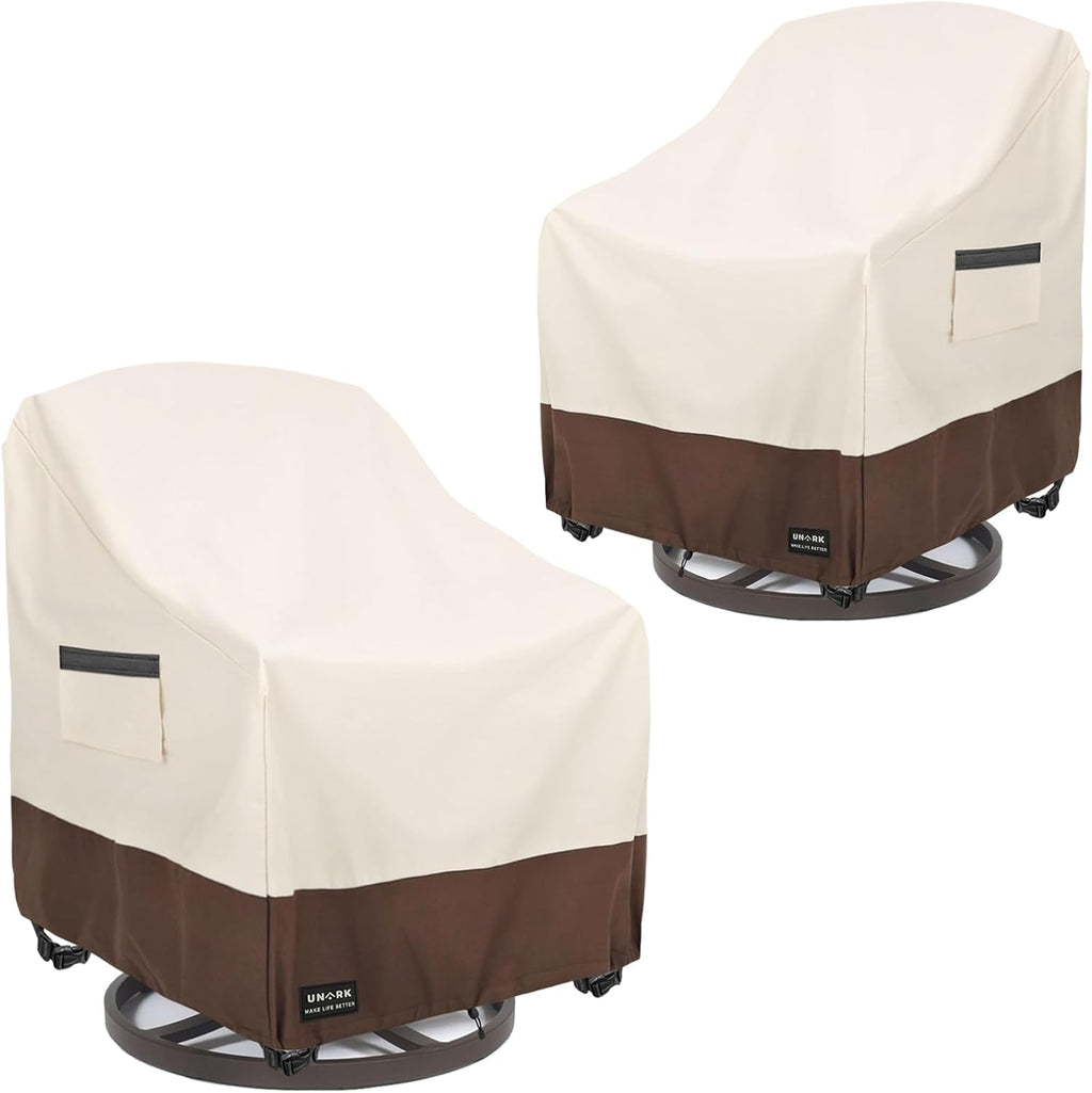 Outdoor Swivel Chair Covers Waterproof 2 Pack, Outdoor Chair Covers Patio Furniture Cover for Deck Patio Swivel Chair Heavy Duty, 30 W x 34 D x 36 H inches Beige and Brown