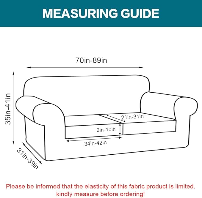 Turquoize 3 Piece Sofa Covers for 2 Cushion Couch Sofa Slipcover Soft Couch - Image 2