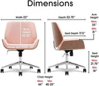 Elle Decor Ophelia Low-Back Task Modern Bentwood Home Office Armless Desk Chairs in Chrome Finish, French Pink 22.75D x 22W x 44H in