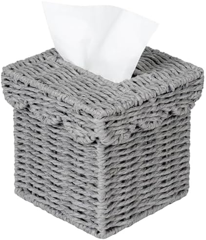 CubesLand Square Wicker Tissue Box Cover W/Scalloped Lid for Home Decor
