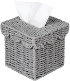 CubesLand Square Wicker Tissue Box Cover W/Scalloped Lid for Home Decor